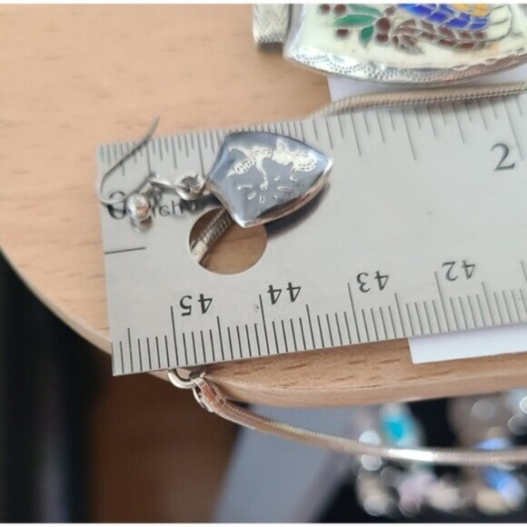 Vintage Boho Native Nielloware Sterling Silver Tribal Drop Dangle Earrings - Picture 9 of 11